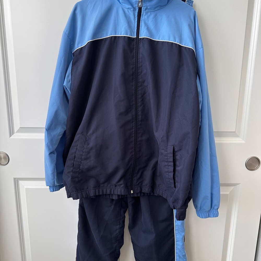 Athletic Works Blue and Navy Men's Jacket and Pants Sz. L
